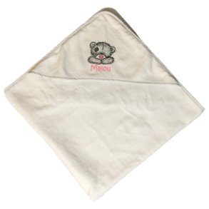 Babyhndklde med broderet bamse og navn
