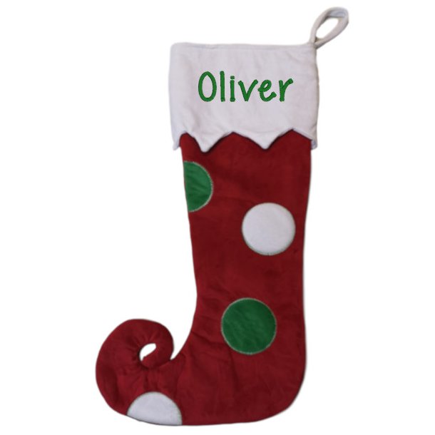 Julesok - r�d med prikker og navn