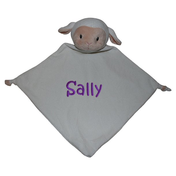 Lam sutteklud med navnebroderi