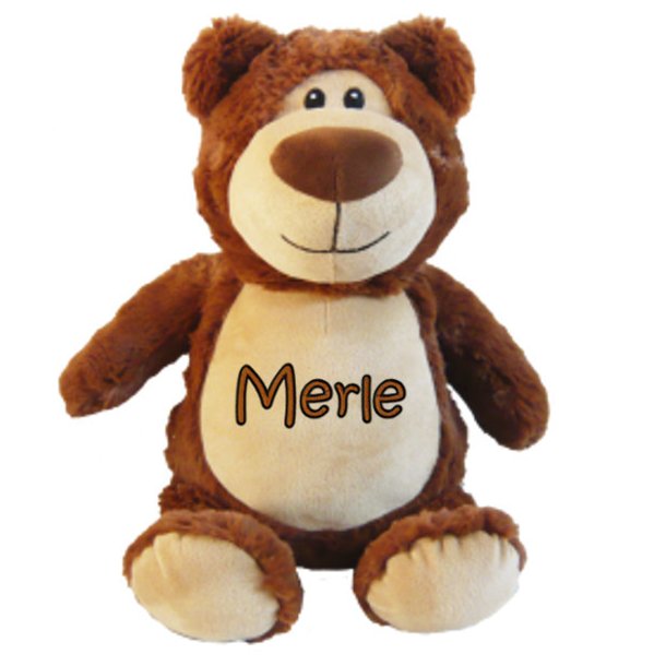 Brun bamse med navn - 2-farvet broderi