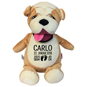 Bulldog bamse med navn og fdselsdata