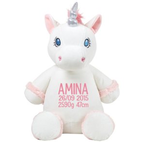 Enhjrning bamse med navn og fdselsdata