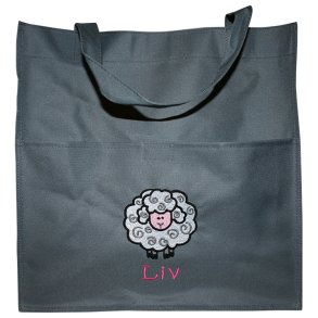 Mulepose med dyremotiv og navn