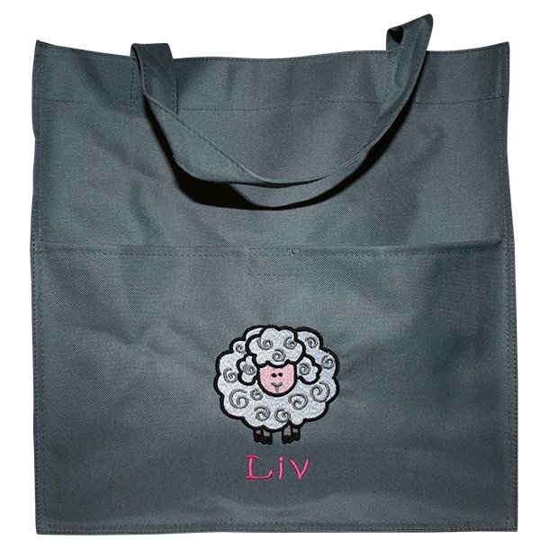 Mulepose med dyremotiv og navn