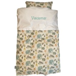 Junior sengetj beige med dyr og navn