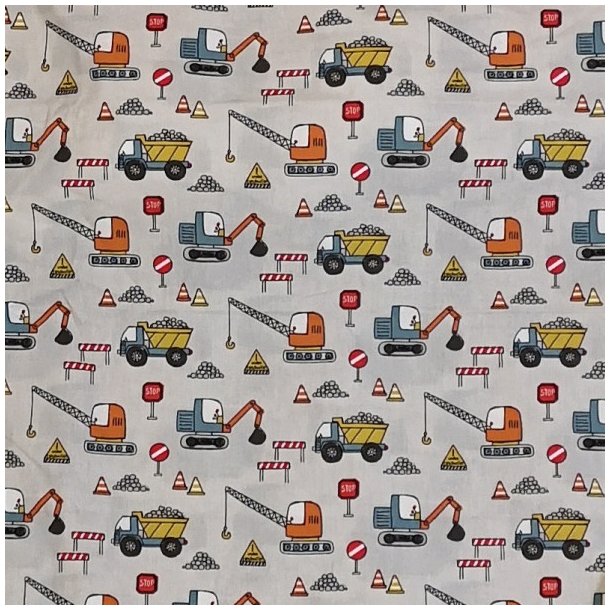 Junior sengetj med gravemaskiner og navn