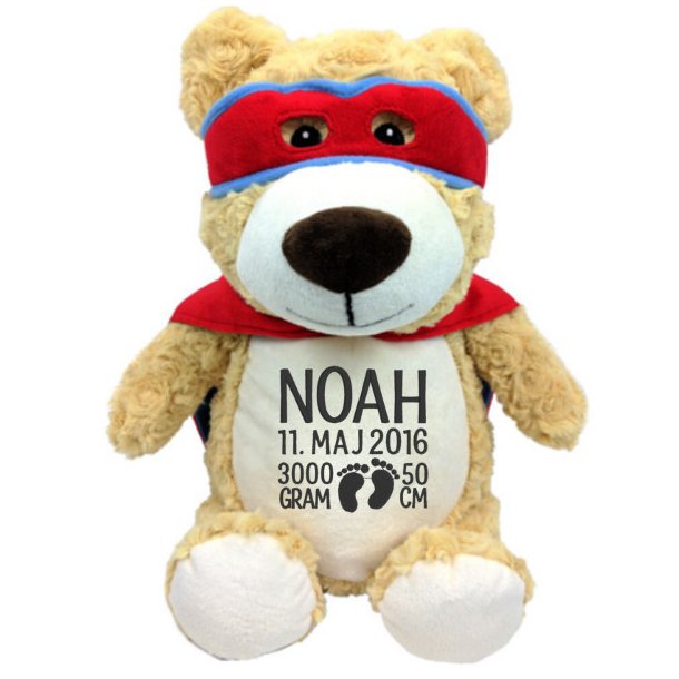 Superhelte bamse med navn og fdselsdata